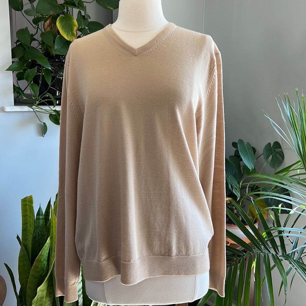 Banana Republic Men’s 100% Marino Wool Tan V-neck Sweater Medium